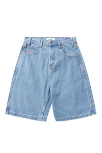 CASH ONLY Logo Denim Shorts in Washed Indigo