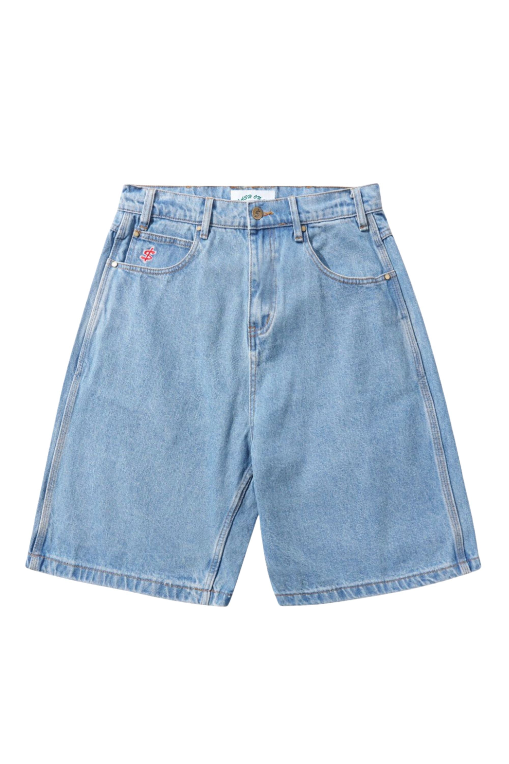 CASH ONLY Logo Denim Shorts in Washed Indigo